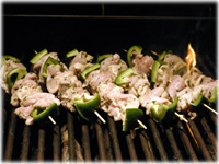 grilling chicken souvlaki