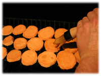 sweet potato discs on grill