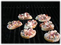 cooking bruschetta appetizers on the grill